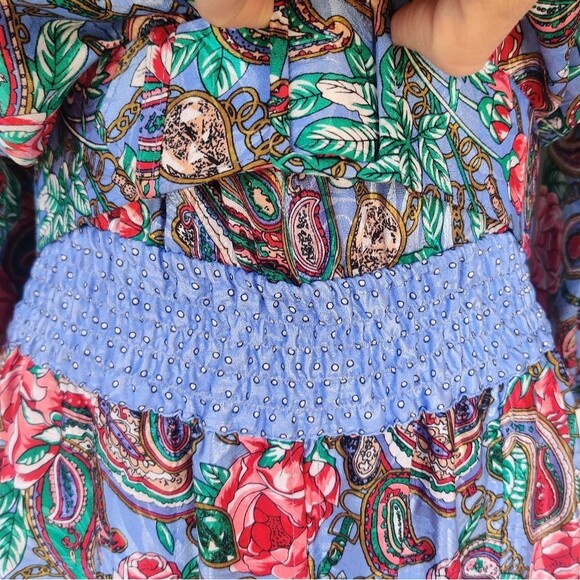 Diane Freis Vintage Blue Floral Dress With Belt Size Medium Large - Picture 4 of 11